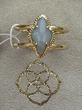 Kendra Scott Gold-Tone Abbie Double Band Ring Gray Agate Stone M/L NWT